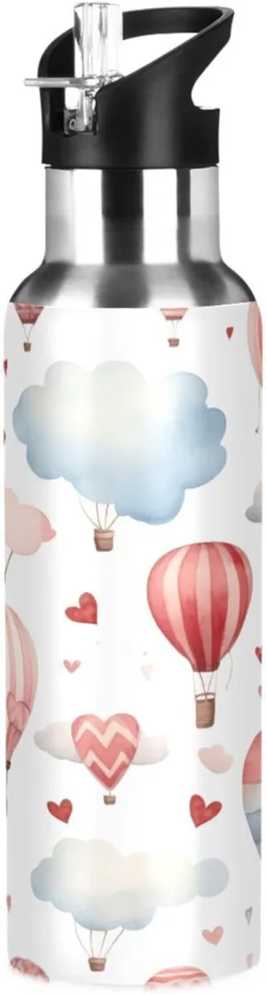 Kigai Hot Air Balloon Insulated Water Bottle with Straw Lid BPA-Free 20 oz Double Wall Vacuum Stainless Steel Leakproof Sports Water Bottle for Travel Fitness Gym