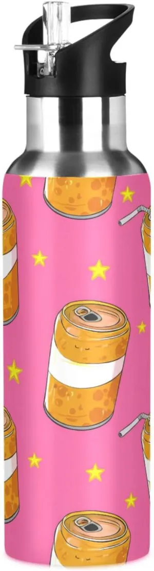 Kigai Illustrations Insulated Water Bottle with Straw Lid BPA-Free 20 oz Double Wall Vacuum Stainless Steel Leakproof Sports Water Bottle for Travel Fitness Gym