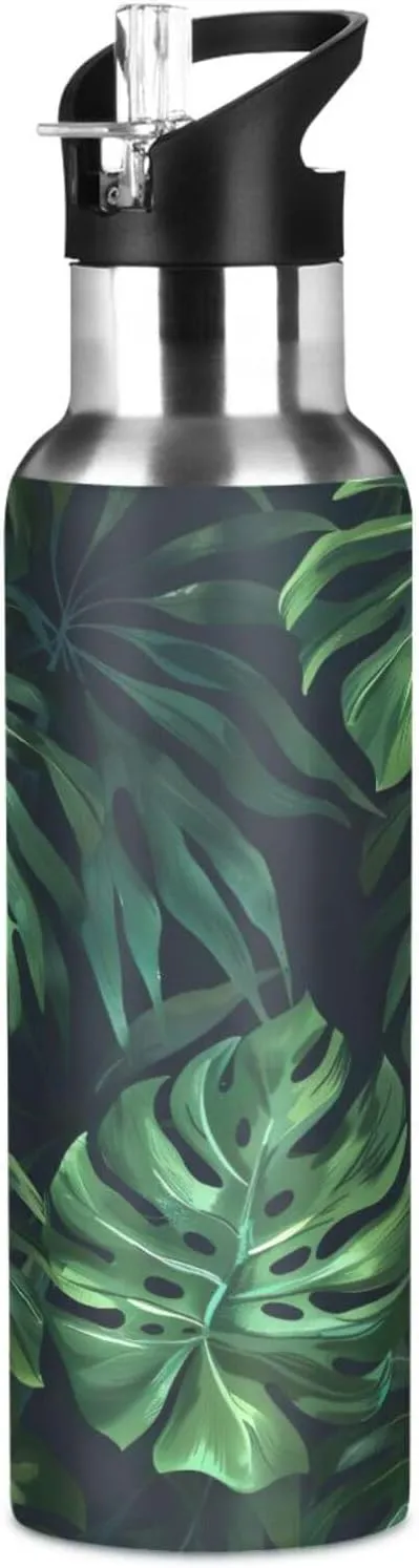 Kigai Palm Leaves Insulated Water Bottle with Straw Lid BPA-Free 20 oz Double Wall Vacuum Stainless Steel Leakproof Sports Water Bottle for Travel Fitness Gym