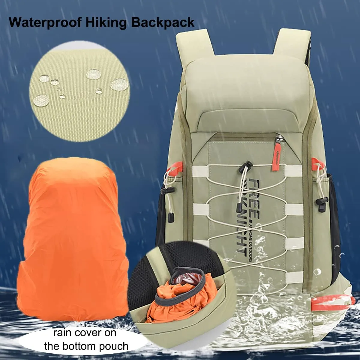 King'sGuard 40L Hiking Backpack with Rain Cover Travel Backpack for Men Women Lightweight Waterproof Outdoor Climbing Camping Daypack (Black)