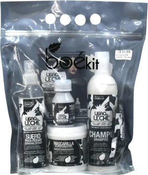 Kit Ligao de Leche (4/1) Hair Care Set – Shampoo, Hair Mask, Protein Shot & Combing Spray – Deep Repair & Shine with Biotin, Milk Proteins, Collagen & Amino Acids – 4-Piece Kit