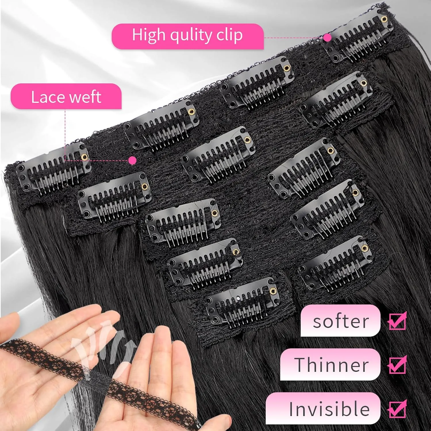 KooKaStyle Clip in Hair Extensions Short Wavy Hair Extensions 6PCS for Full Head Thick Synthetic Hairpieces for Women 14Inch(Black)