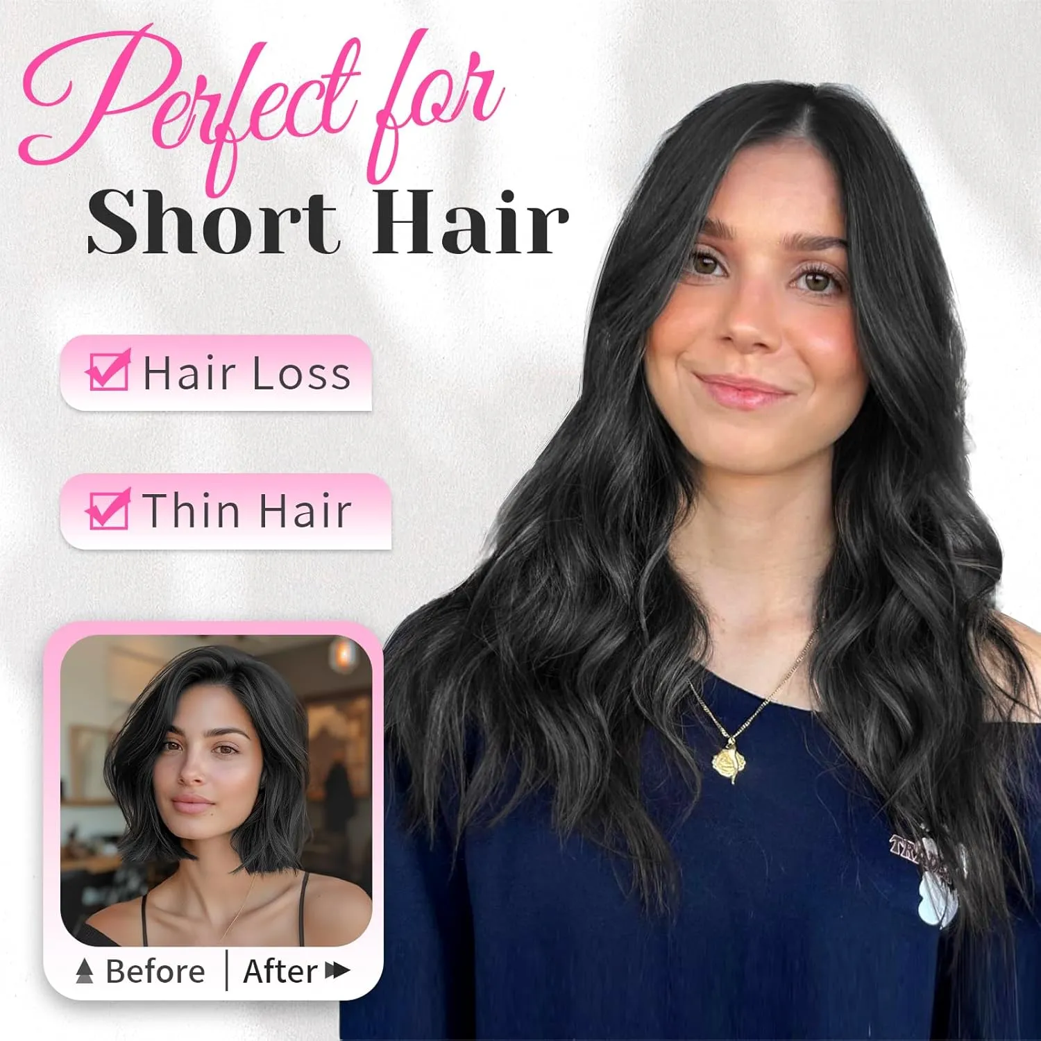 KooKaStyle Clip in Hair Extensions Short Wavy Hair Extensions 6PCS for Full Head Thick Synthetic Hairpieces for Women 14Inch(Black)