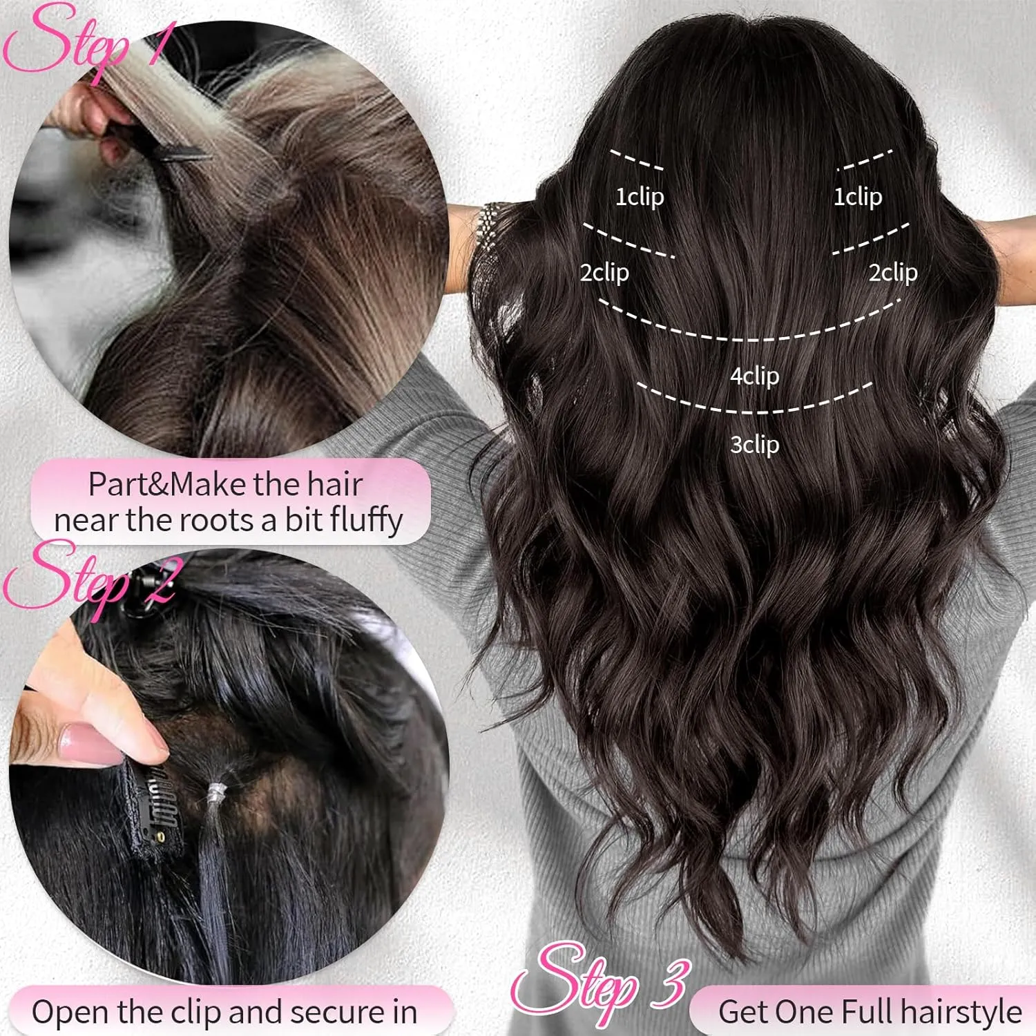 KooKaStyle Clip in Hair Extensions Short Wavy Hair Extensions 6PCS for Full Head Thick Synthetic Hairpieces for Women 14Inch(Black)
