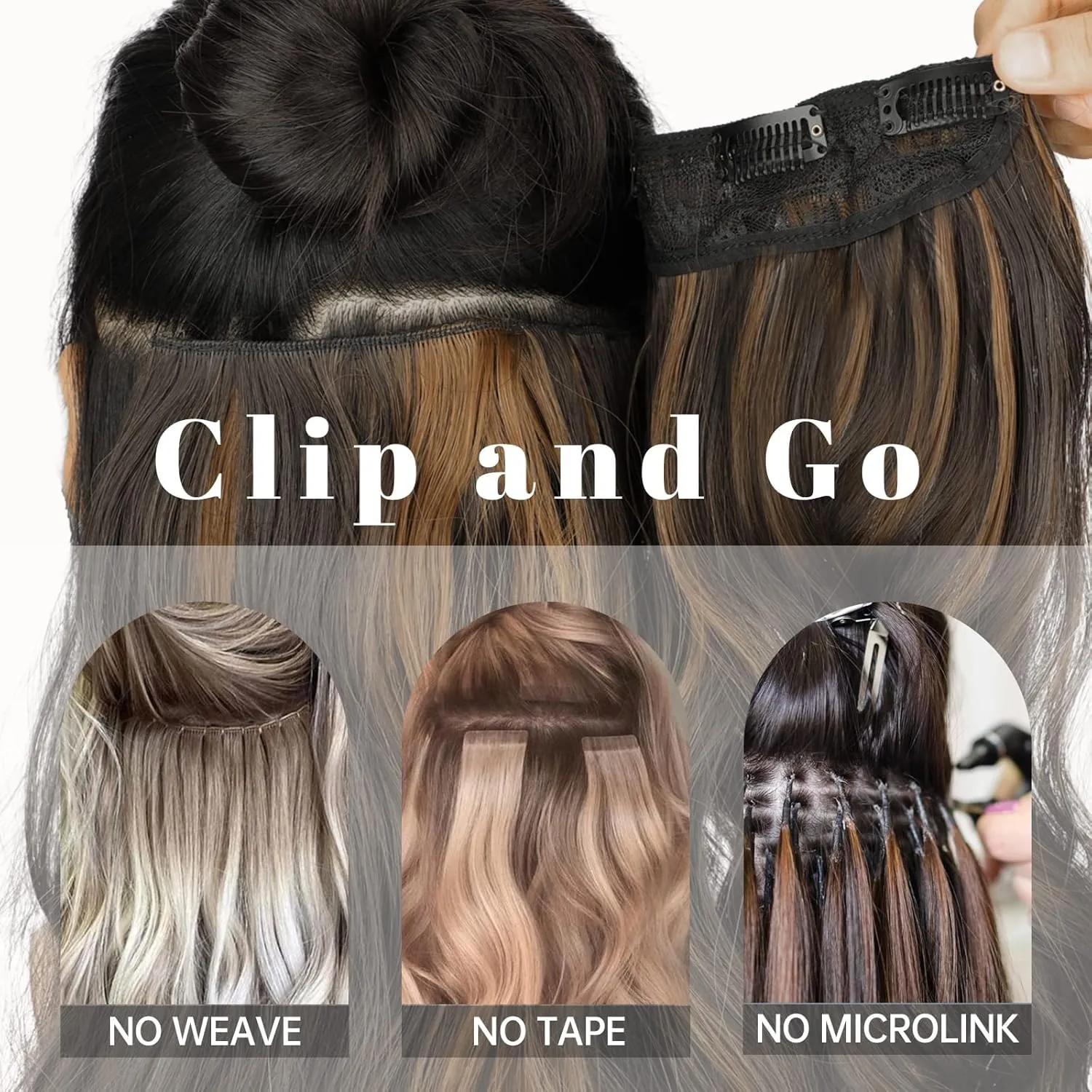 KooKaStyle Clip in Synthetic Hair Extensions Long Wavy 4PCS Thick Hairpieces Chestnut Brown Fiber Double Weft Natural Hair Extensions 20 Inch for Women