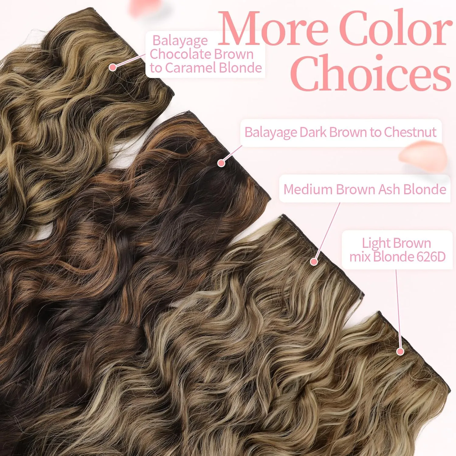 KooKaStyle Clip in Synthetic Highlight Hair Extensions Long Wavy 4PCS Thick Hairpieces Balayage Chocolate Brown to Caramel Blonde Fiber Double Weft Natural Hair Extensions 20 Inch for Women