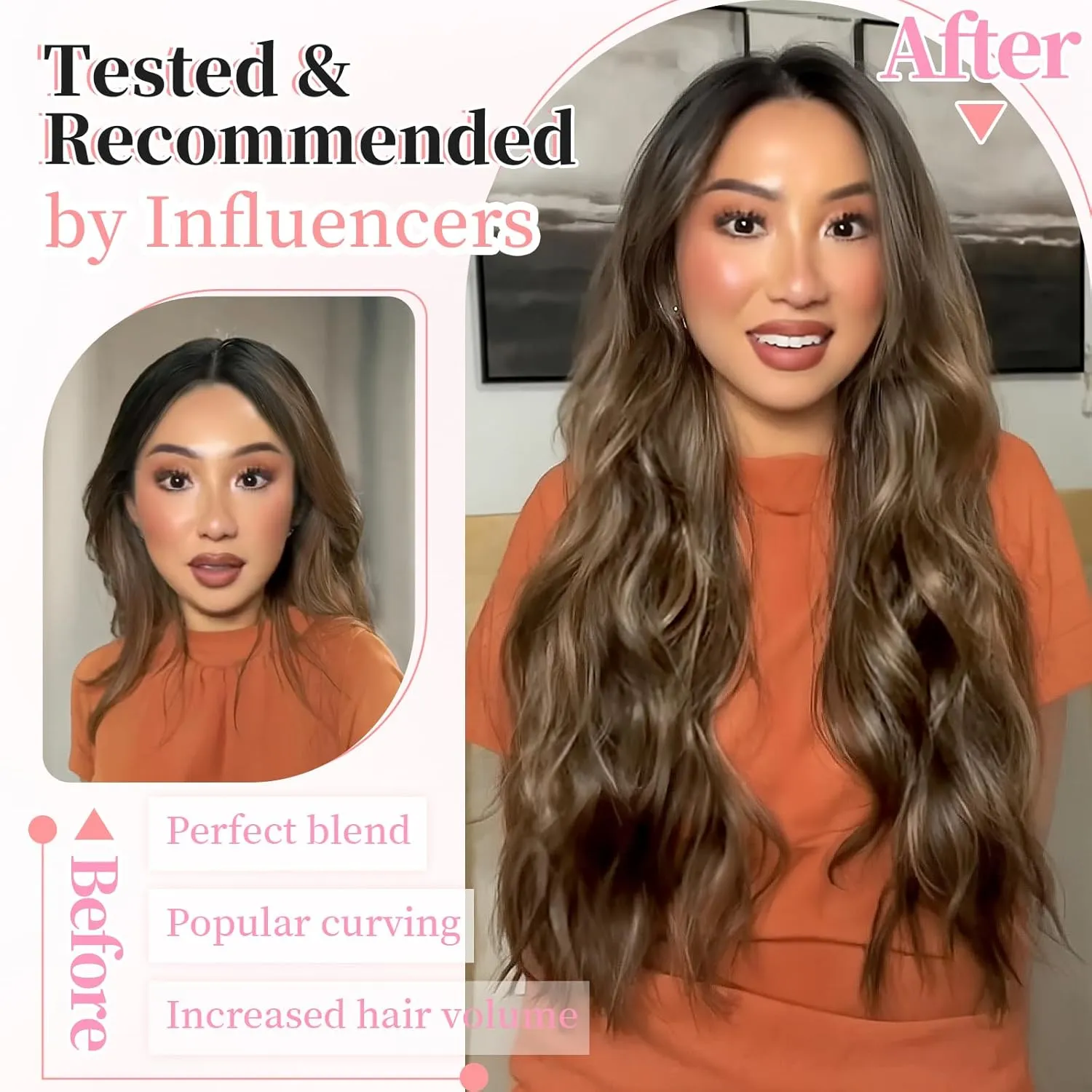 KooKaStyle Clip in Synthetic Highlight Hair Extensions Long Wavy 4PCS Thick Hairpieces Balayage Chocolate Brown to Caramel Blonde Fiber Double Weft Natural Hair Extensions 20 Inch for Women
