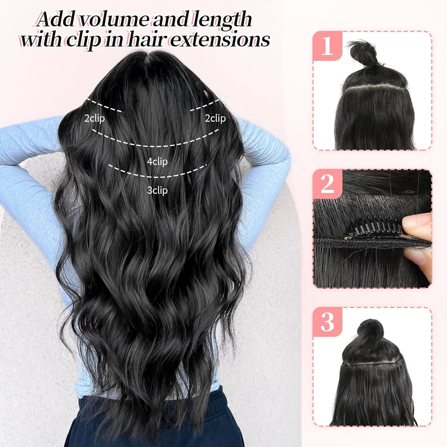 KooKaStyle Clip in Synthetic Highlight Hair Extensions Long Wavy 4PCS Thick Hairpieces Balayage Chocolate Brown to Caramel Blonde Fiber Double Weft Natural Hair Extensions 20 Inch for Women