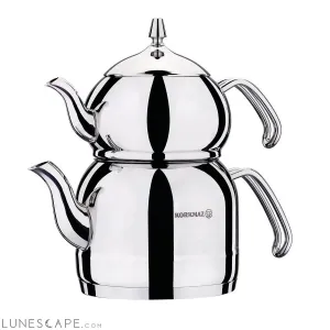 Korkmaz Efendi 1.1 Liter Tea Pot and 2.4 Liter Kettle Set in Silver