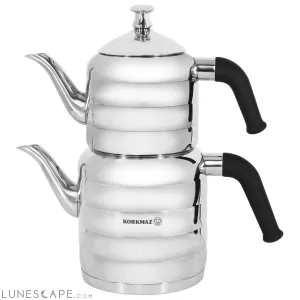 Korkmaz Mina Midi Stainless Steel 0.8 Liter Tea Pot and 1.6 Liter