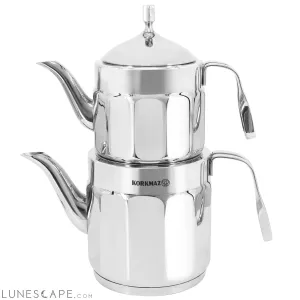 Korkmaz Nostaljia Midi Stainless Steel 0.9 Liter Tea Pot and 1.6 Liter