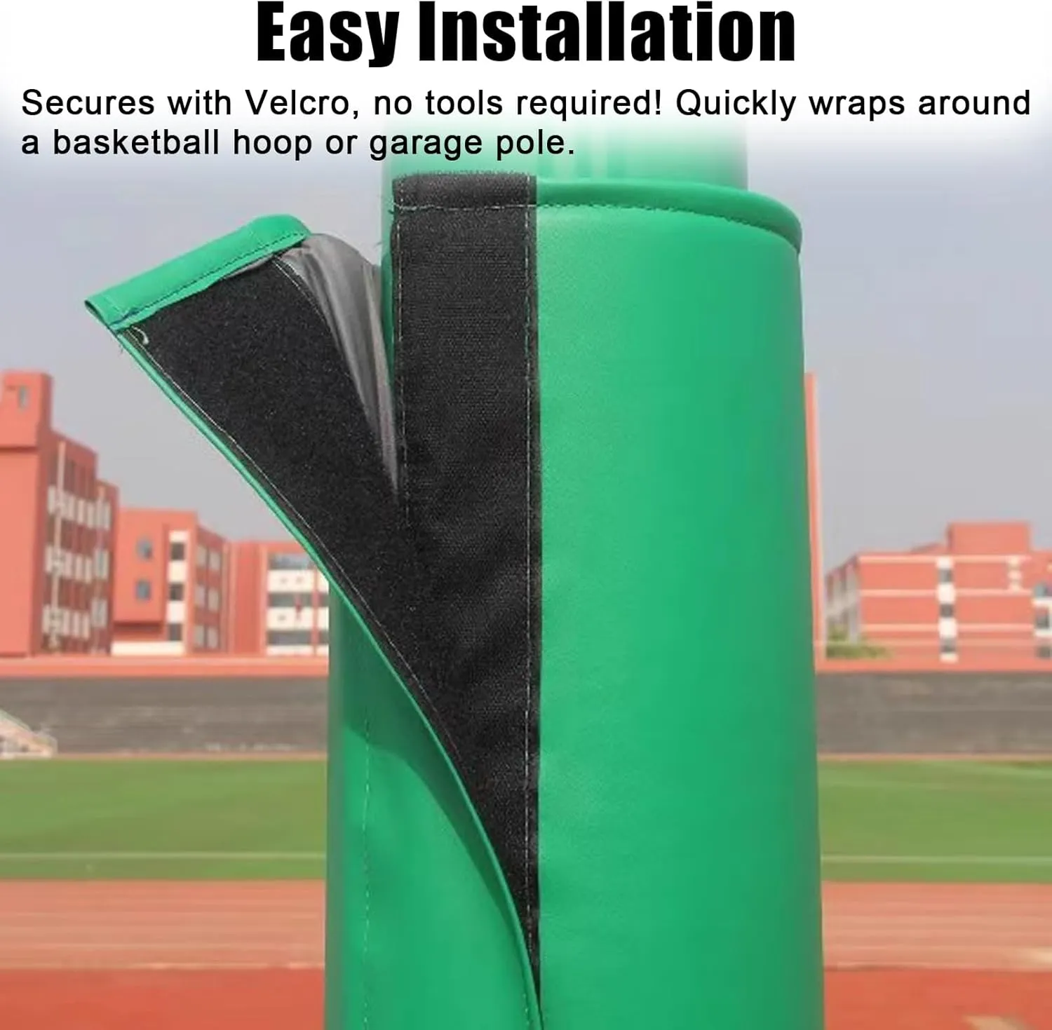 Kunovo Pole Padding All Weather Basketball Pole Padding Outdoor, Basketball Hoop Cushion/Crash Pad Fit Dia 3.5", Basement Round Column Pole Wrap with Velcro(Green,160cm/63 Tall)