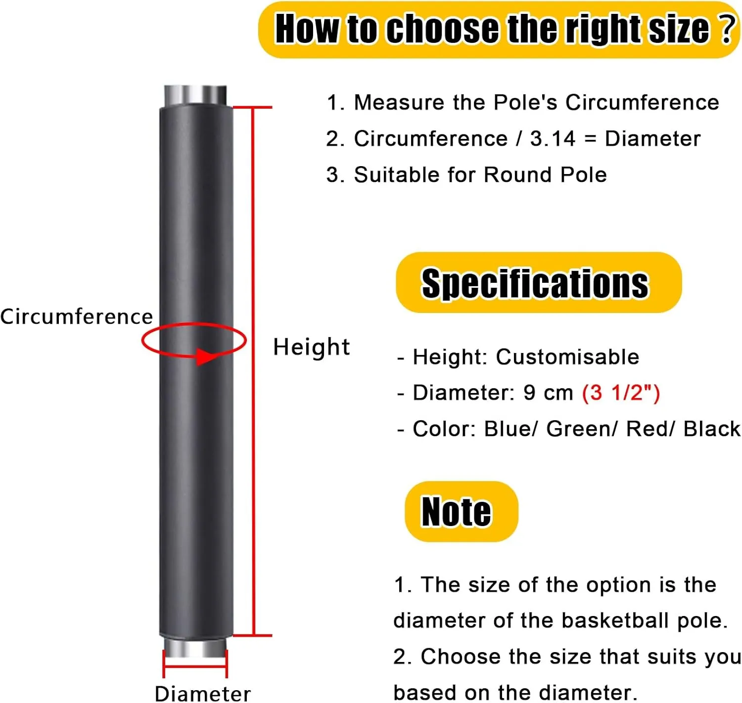 Kunovo Pole Padding All Weather Basketball Pole Padding Outdoor, Basketball Hoop Cushion/Crash Pad Fit Dia 3.5", Basement Round Column Pole Wrap with Velcro(Green,160cm/63 Tall)