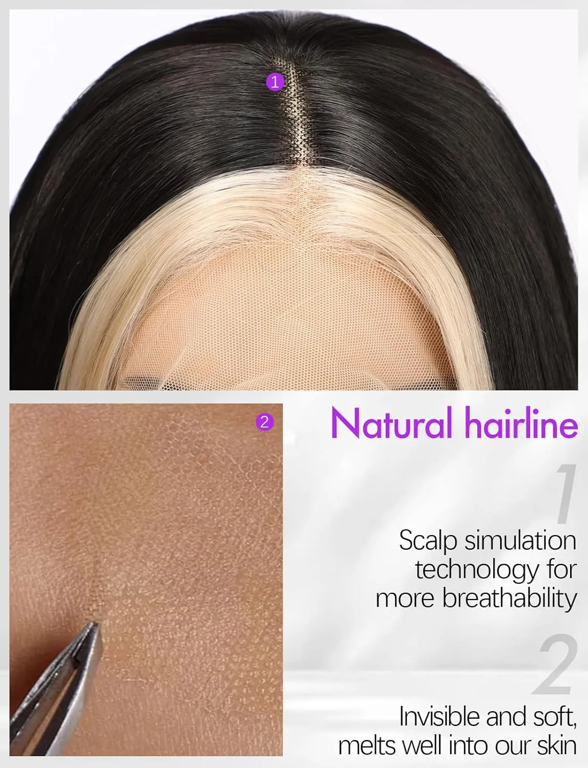 Lace Front Wig Synthetic Long Straight Gluless Black with Blonde Highlights Wigs With Baby Hair For Women 26Inch