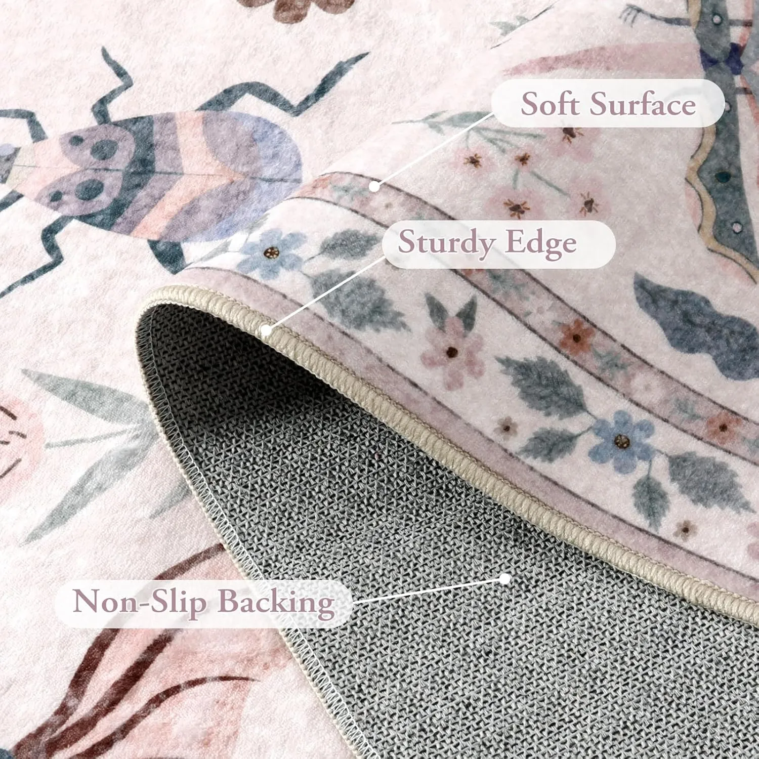 Lahome Insect Machine Washable Rugs 5x7, Non Slip Soft Pink Rugs for Bedroom Girls Living Room, Ultra-Thin Stain Resistant Accent Carpet for Dining Room Office Nursery(5'x7',Pink)