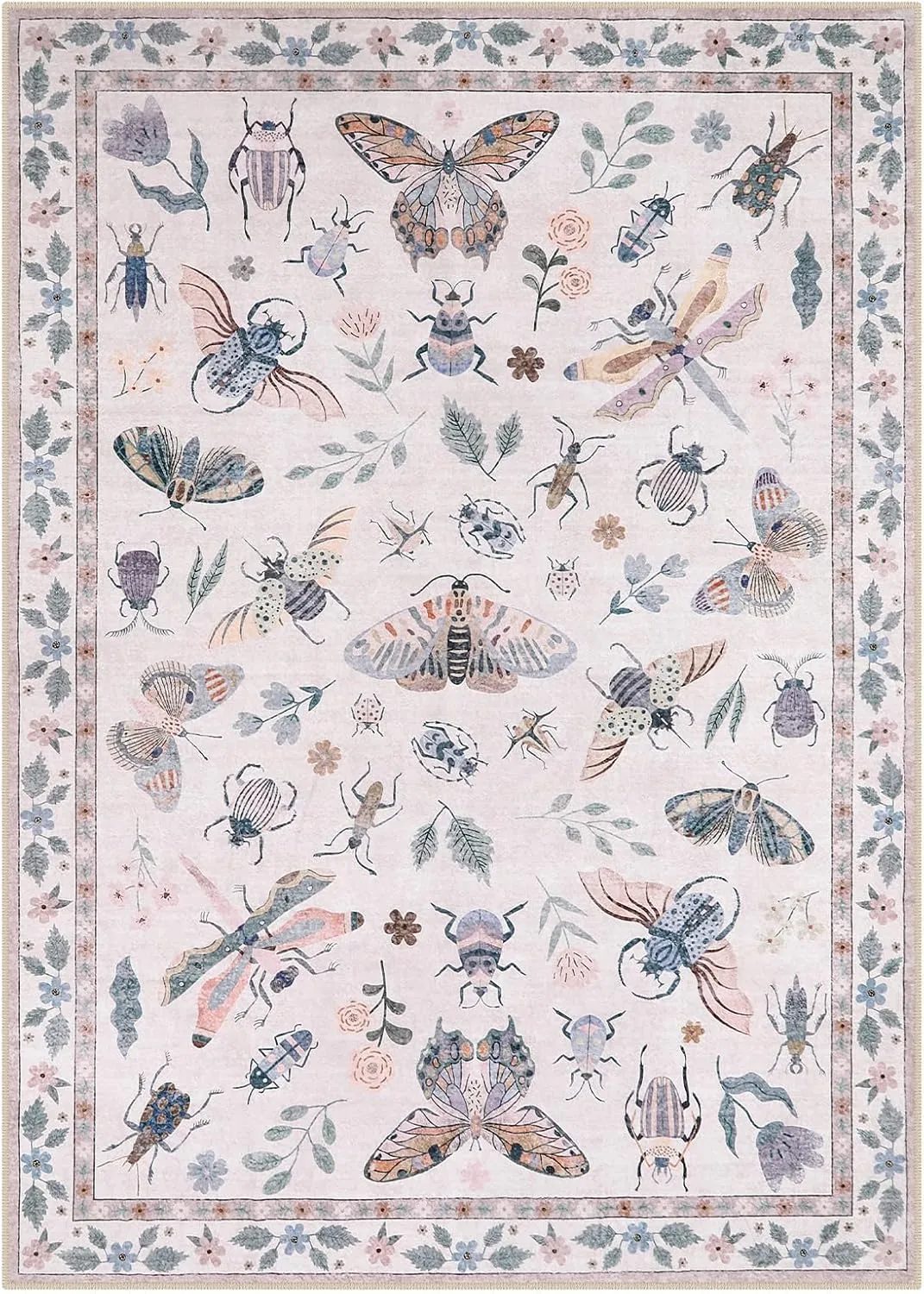 Lahome Insect Machine Washable Rugs 5x7, Non Slip Soft Pink Rugs for Bedroom Girls Living Room, Ultra-Thin Stain Resistant Accent Carpet for Dining Room Office Nursery(5'x7',Pink)