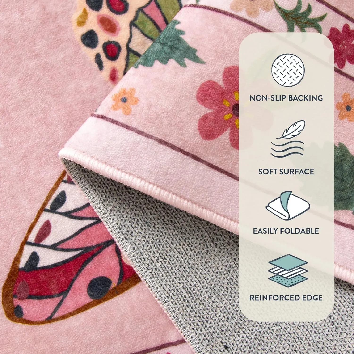 Lahome Insect Machine Washable Rugs 5x7, Soft Modern Pink Rugs for Bedroom Girls Living Room, Non Slip Ultra-Thin Stain Resistant Accent Carpet for Dining Room Nursery(5'x7',Pink)