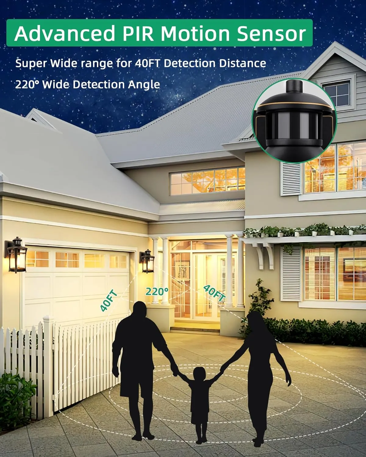 Lamomo Motion Sensor Outdoor Lights, Dusk to Dawn Porch Lights Fixture, Exterior Front Wall Light, Waterproof Anti-Rust Black and Gold Outside Lights for Housem, Garage, Entryway
