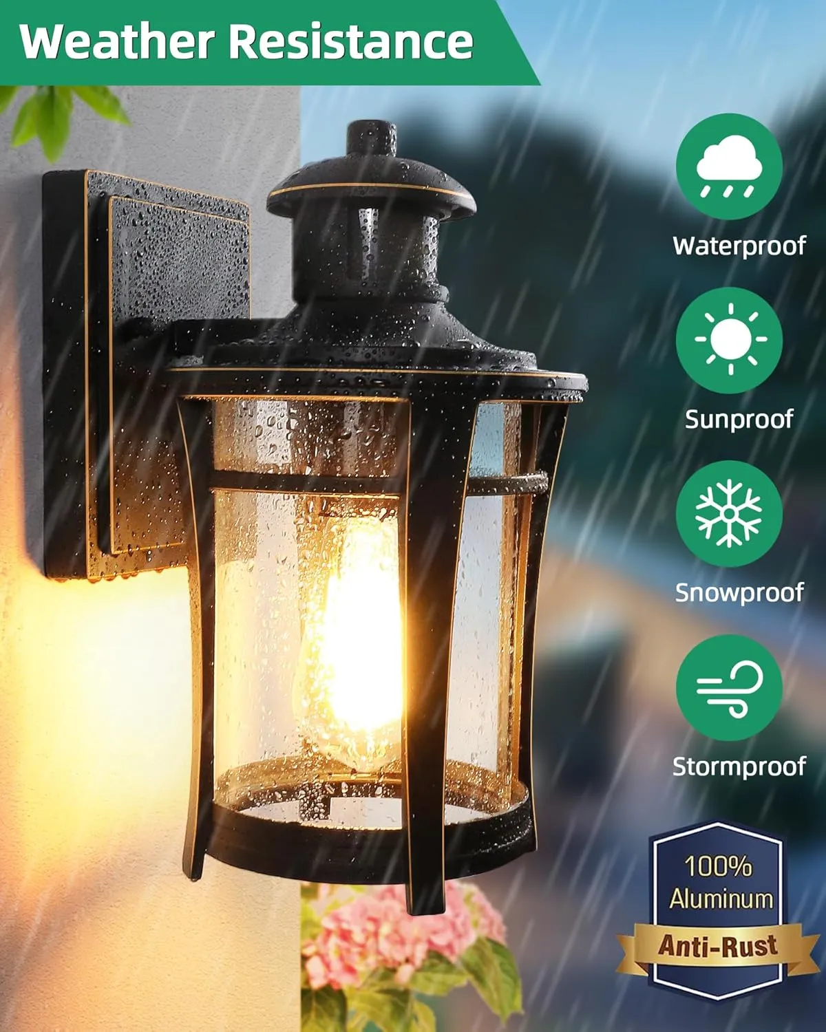 Lamomo Motion Sensor Outdoor Lights, Dusk to Dawn Porch Lights Fixture, Exterior Front Wall Light, Waterproof Anti-Rust Black and Gold Outside Lights for Housem, Garage, Entryway