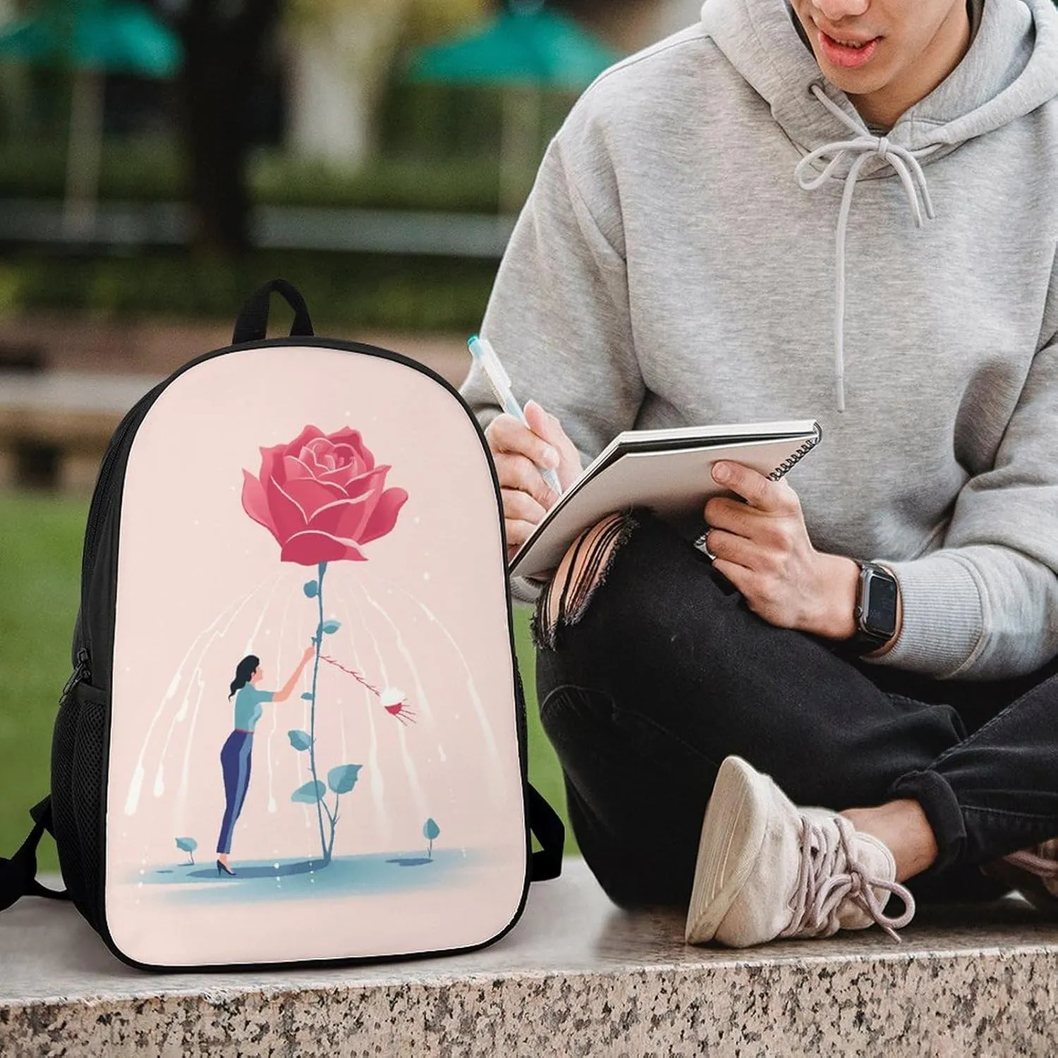 Laptop Backpack for Men 17 Inch Watering The Flowers Work Casual Backpack Lightweight Travel Shoulder Bag