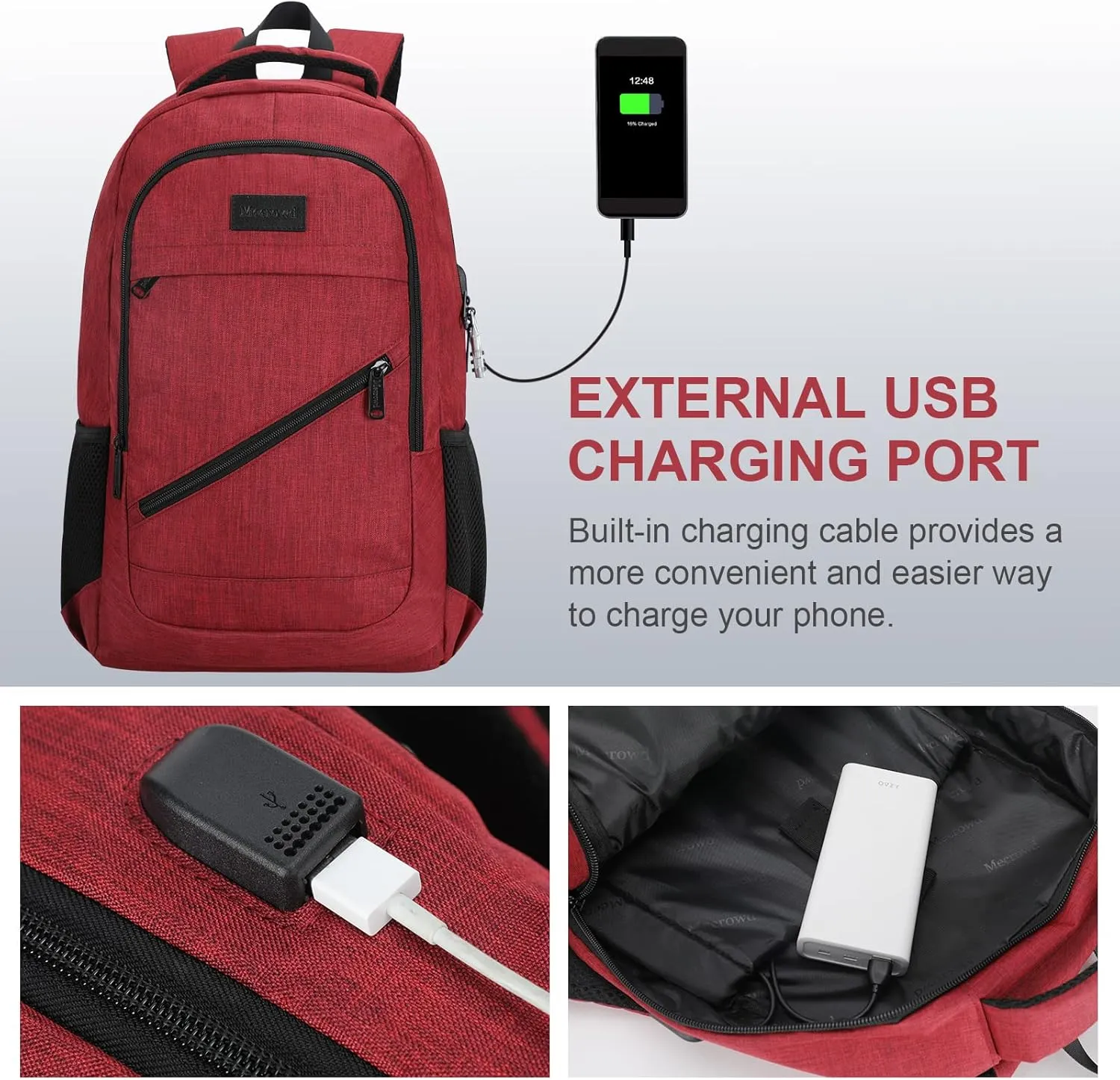 Laptop Backpack for Women, Anti Theft Backpack with USB Charging Port, 15.6 Inch Backpack for School Travel Work, Business (Red)