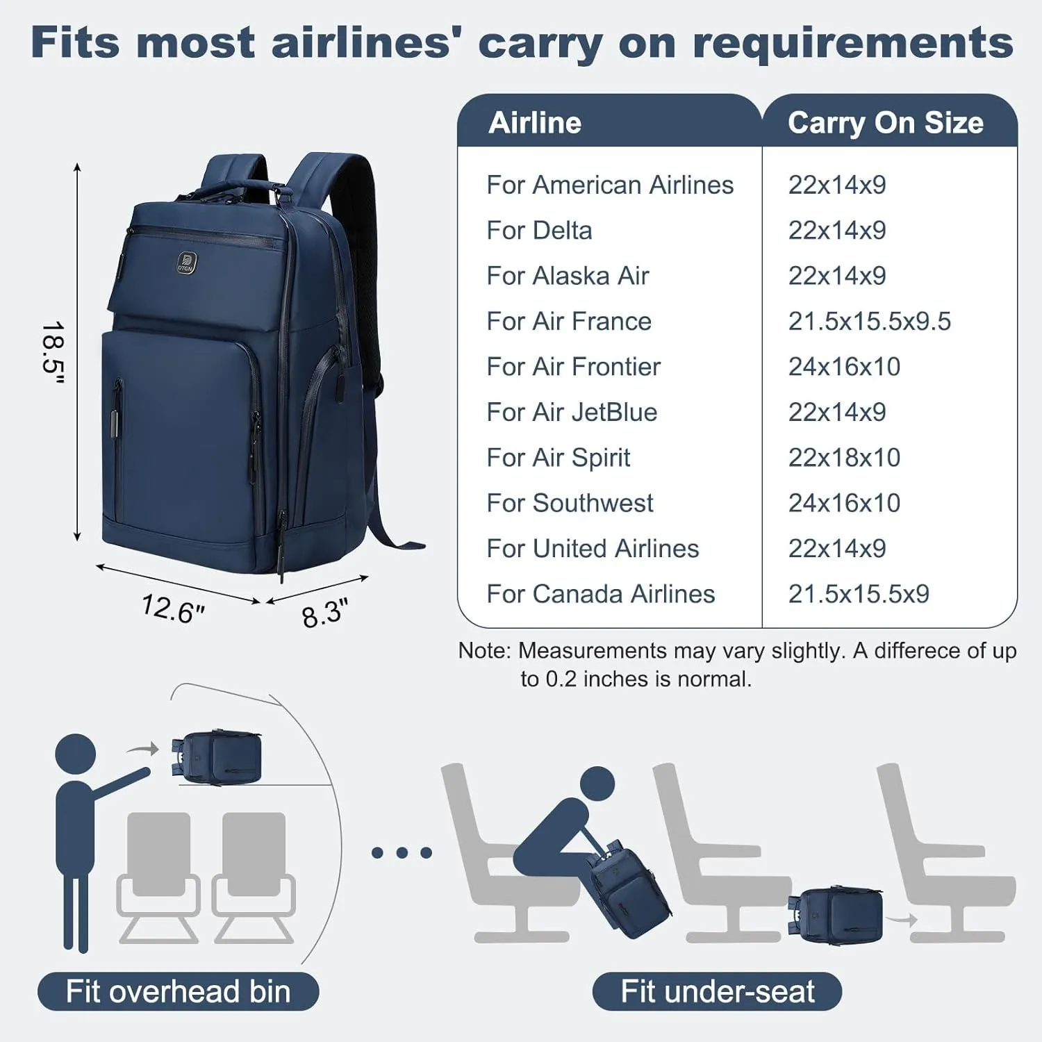 Large Capacity Water Resistant Laptop Backpack, 17 Inch Airplane Approved Durable Bag for College, Business Travel, Blue