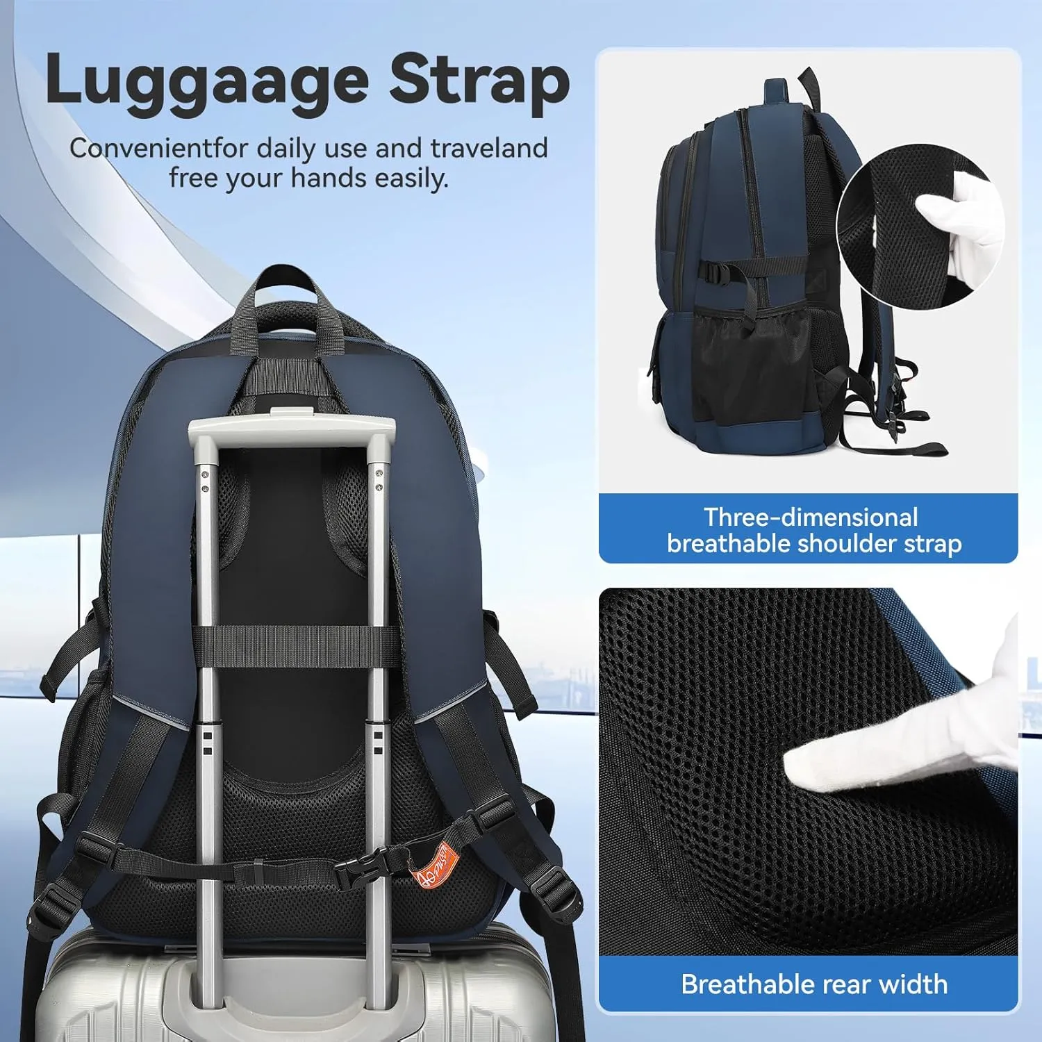 Large Travel Backpack for Men, Waterproof Outdoor Commuter Backpack with Multiple Compartments, Heavy-Duty Work Daypack for Hiking, Business, or Daily Use, Fits 17.3 Inch Laptop(Navy Blue)