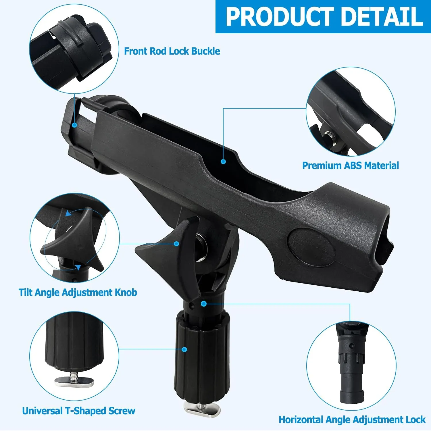 LBW Boat Fishing Rod Holder with Track Mount Universal T-Shaped Screw Mounted on Rail for Fishing Boat, Canoe, Kayak Rod Holder 2 Pack