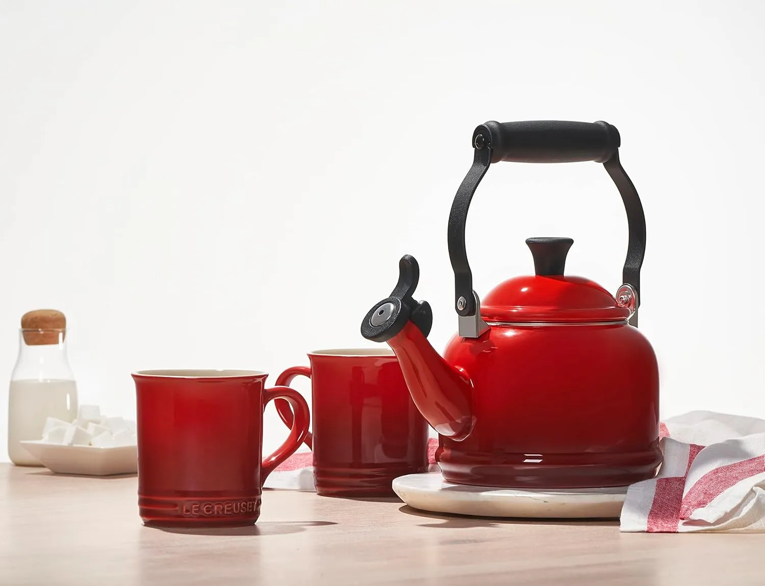 Le Creuset Enamel on Steel Demi Tea Kettle with Gold Finishes, 1.25 qt., Olive