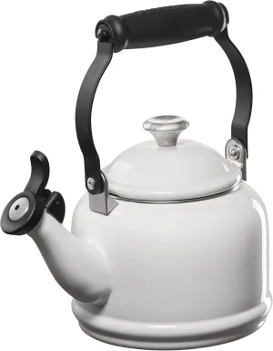 Le Creuset Enamel On Steel Demi Tea Kettle with Metal Finishes, 1.25 qt, White