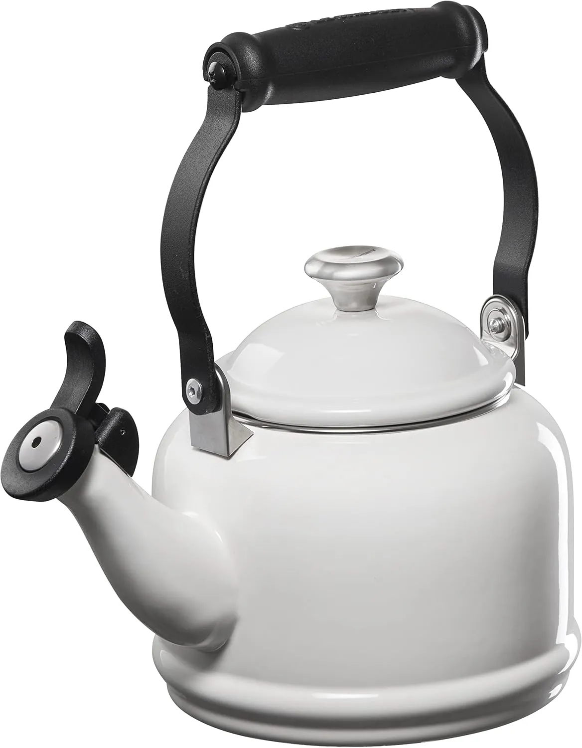 Le Creuset Enamel On Steel Demi Tea Kettle with Metal Finishes, 1.25 qt, White