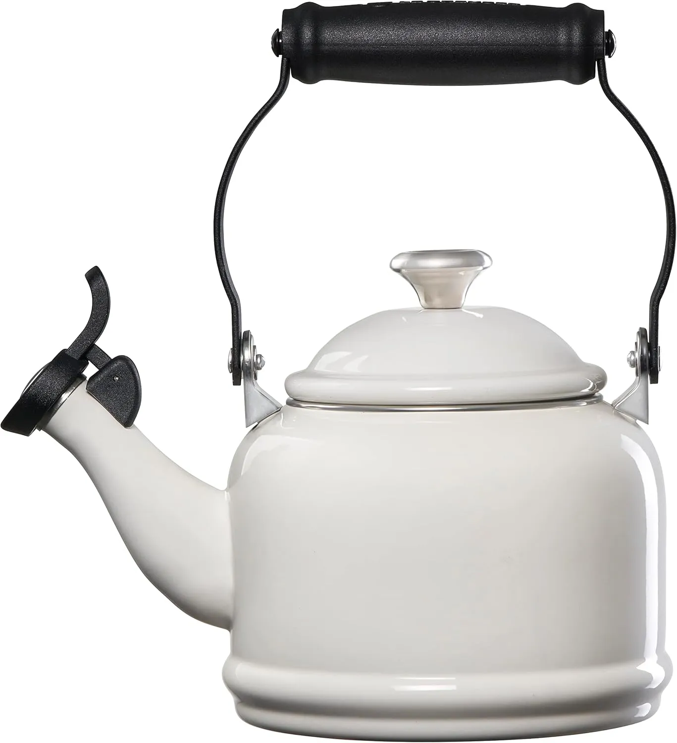 Le Creuset Enamel On Steel Demi Tea Kettle with Metal Finishes, 1.25 qt, White