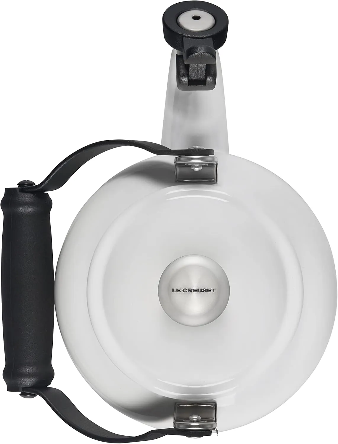 Le Creuset Enamel On Steel Demi Tea Kettle with Metal Finishes, 1.25 qt, White
