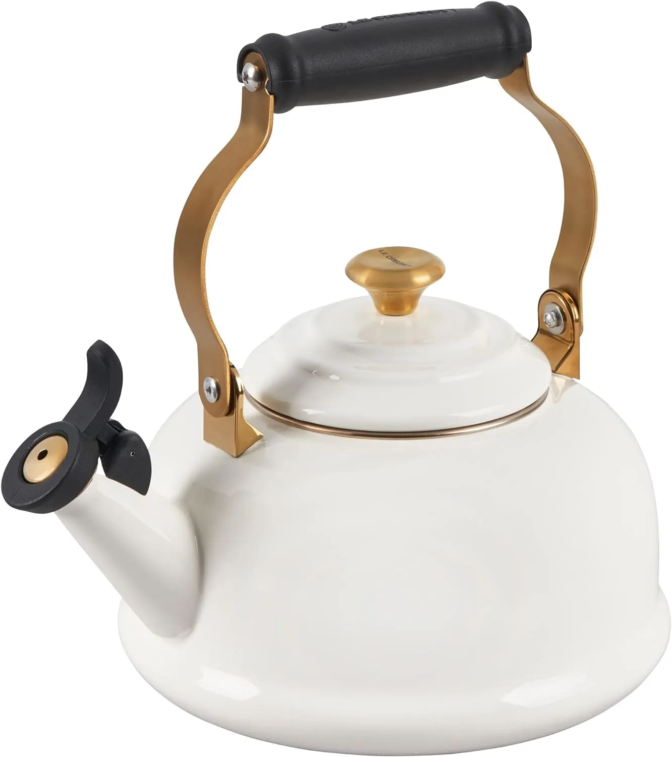 Le Creuset- Whistling Kettle White with Gold Knob