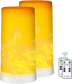 LED Flame Effect Light, Flame Lamp 4 Modes USB Rechargeable Fire Lights with Remote & Timer, Indoor Campfire Outdoor Decorative Lantern Fireplace Romantic Light for Home Party Camping Bar 2 Pack