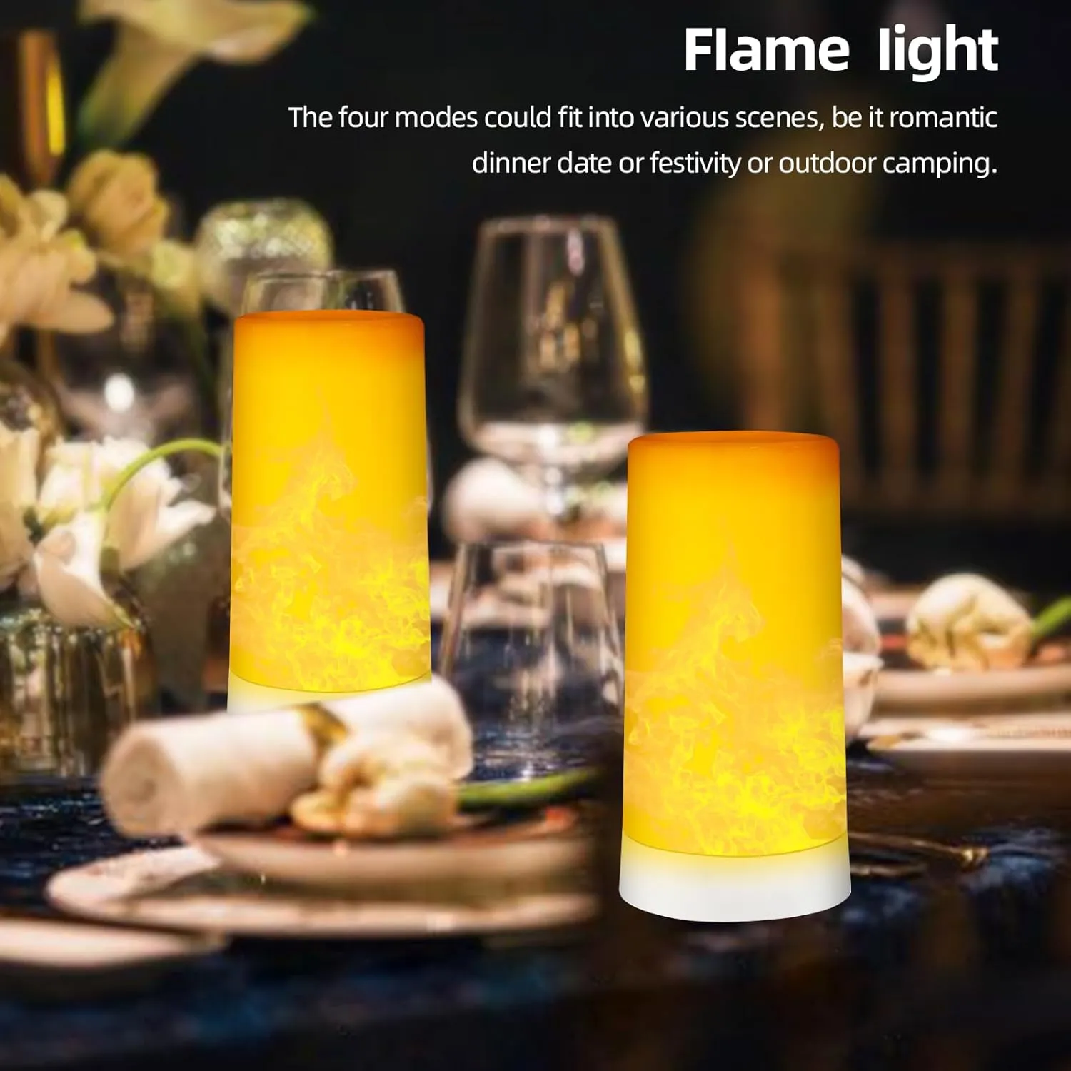 LED Flame Effect Light, Flame Lamp 4 Modes USB Rechargeable Fire Lights with Remote & Timer, Indoor Campfire Outdoor Decorative Lantern Fireplace Romantic Light for Home Party Camping Bar 2 Pack