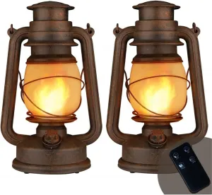 LED Vintage Lantern Flickering Flame, Indoor/Outdoor Hanging Decorations Lanterns for Patio Waterproof, Remote Control, Timer, Christmas Decorative Lanterns Battery Powered for Terrace,Lawn,Fireplace