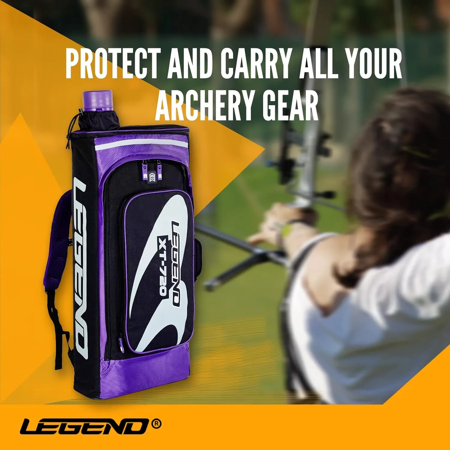 Legend XT720 Takedown Recurve Bow Case - Protective Nylon Archery Backpack Bag, Padded Recurve Bow and Arrow Case for Archery Accessories & Gears with Multiple Pockets, Arrow Tube Included