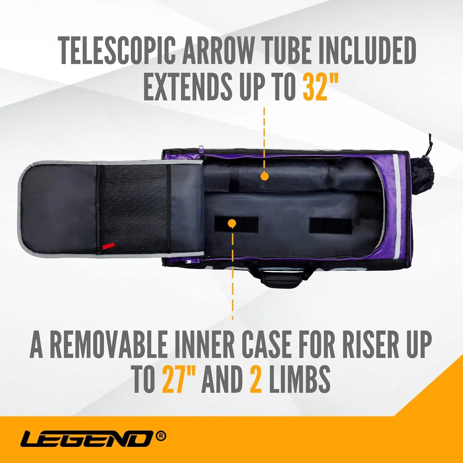 Legend XT720 Takedown Recurve Bow Case - Protective Nylon Archery Backpack Bag, Padded Recurve Bow and Arrow Case for Archery Accessories & Gears with Multiple Pockets, Arrow Tube Included