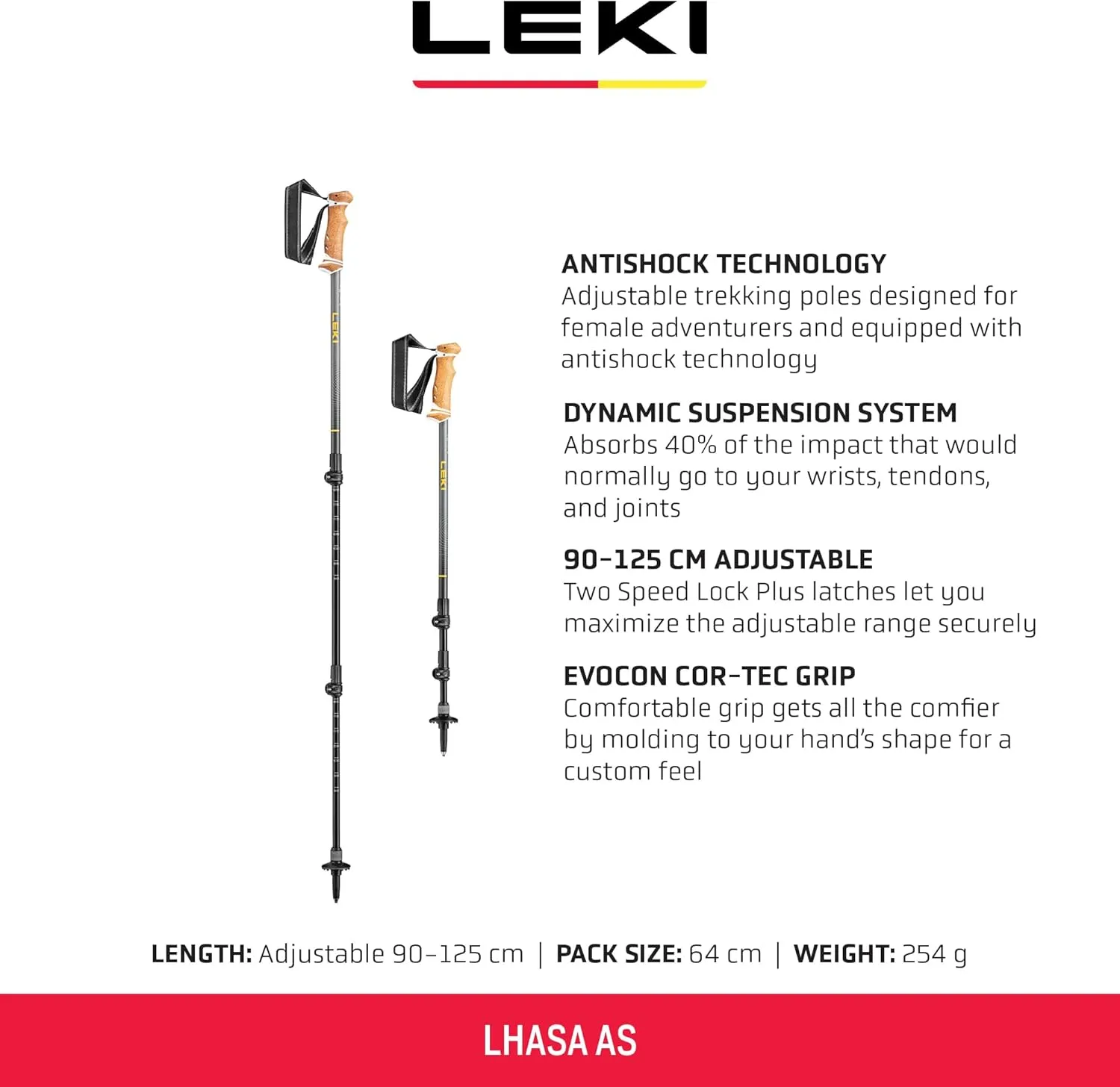 LEKI Lhasa AS Aluminum Adjustable Lightweight Walking Poles for Trekking & Hiking