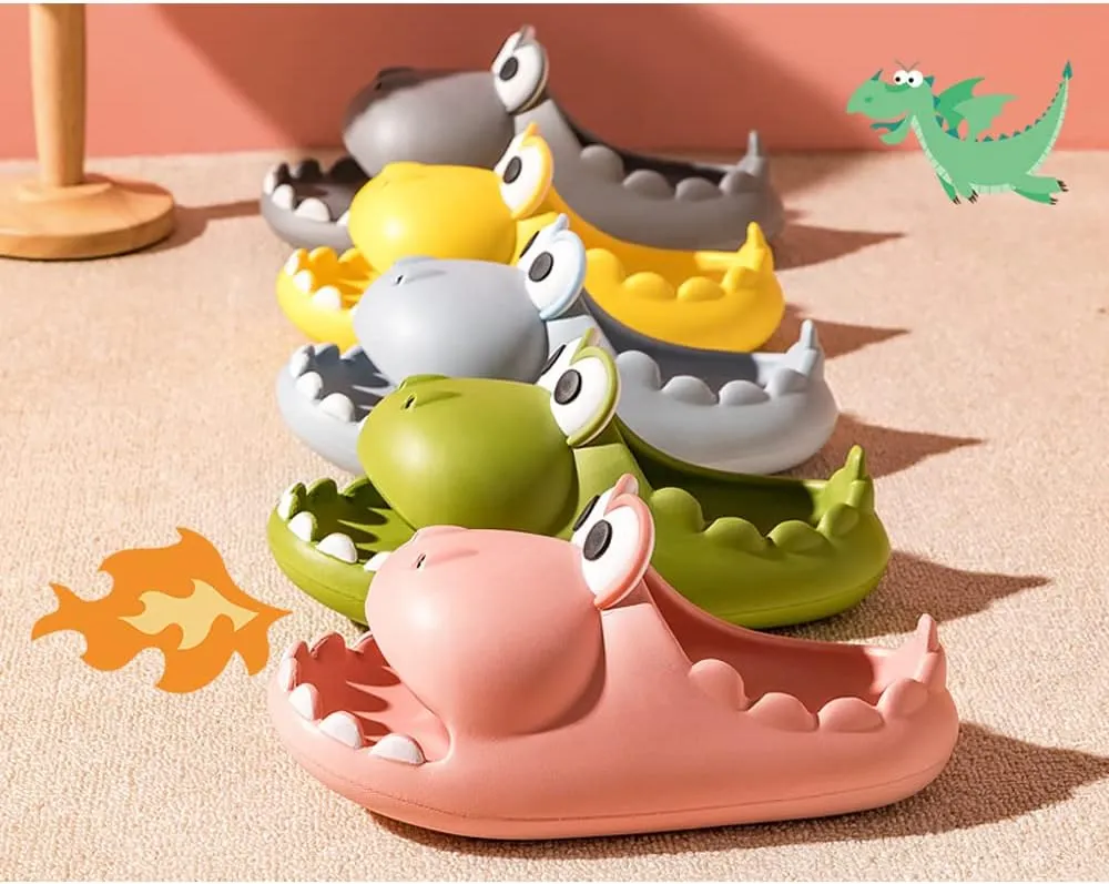 LELEBEAR Dinosaur Slippers for Women Man, Eva Novelty Open Toe Slides, Casual Beach Shoes Spa Sandals Indoor Outdoor with Beige Socks