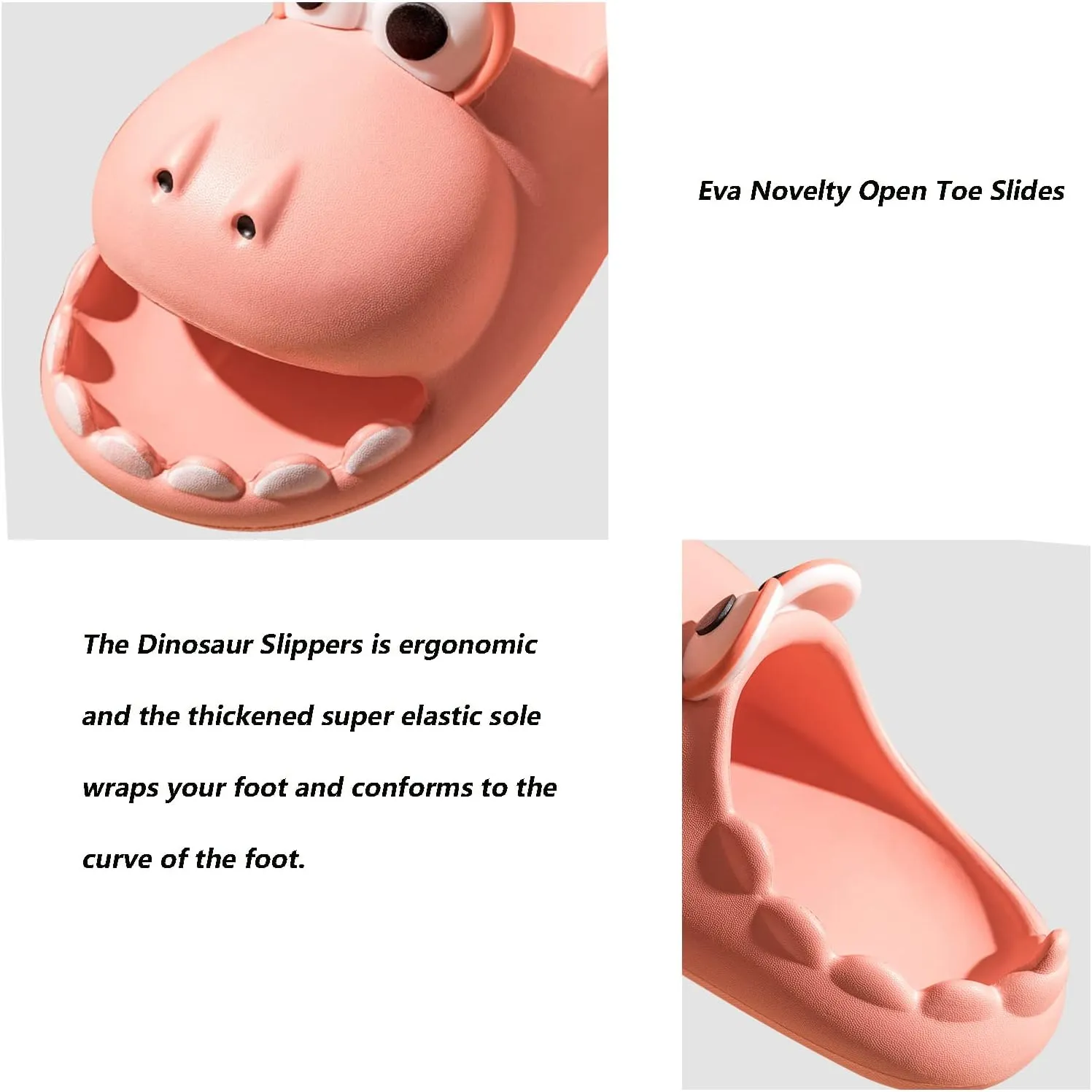 LELEBEAR Dinosaur Slippers for Women Man, Eva Novelty Open Toe Slides, Casual Beach Shoes Spa Sandals Indoor Outdoor with Beige Socks