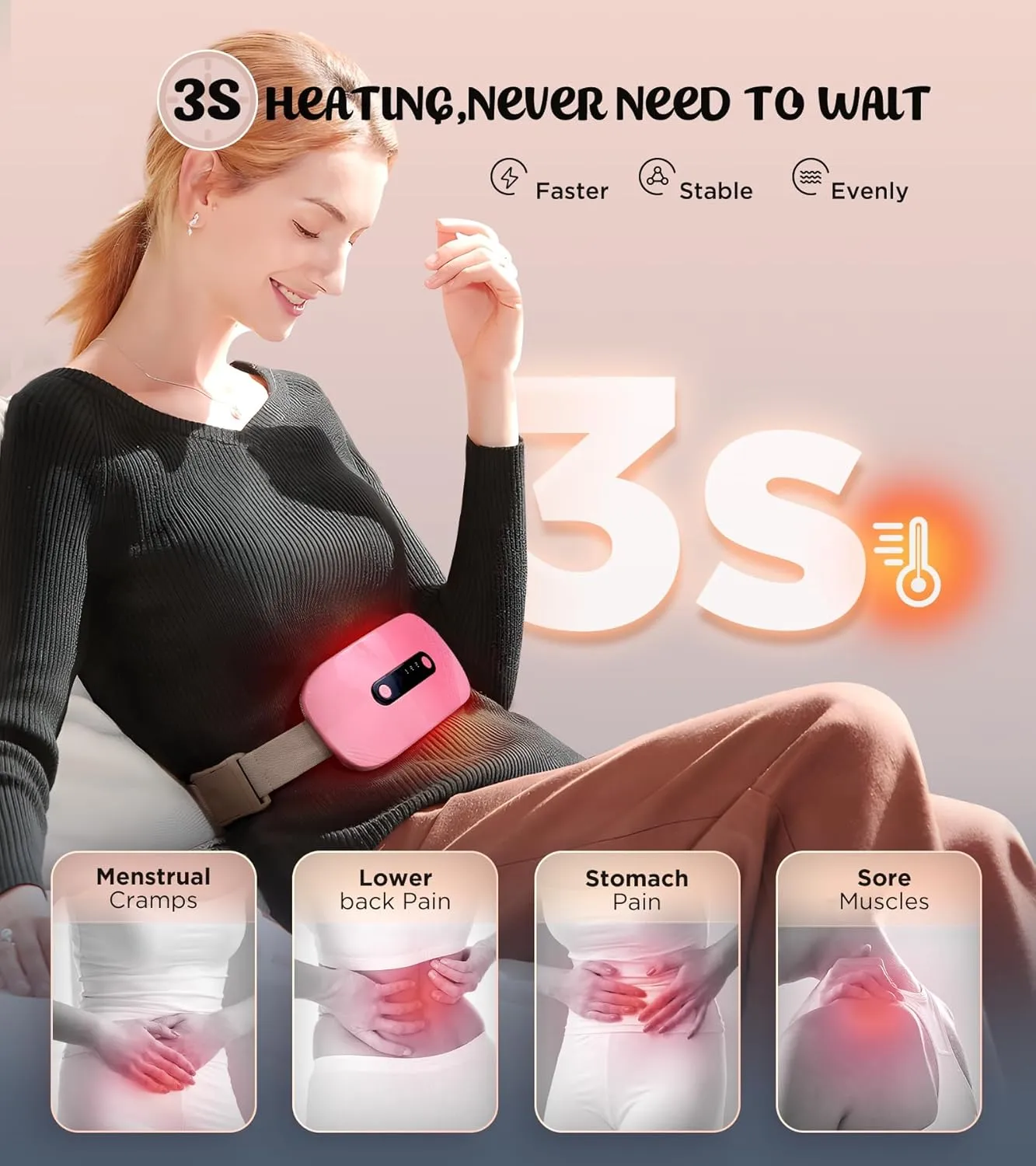 Lenman 3S Fast Heating Pads for Cramps, Magnetic Therapy Portable Heating Pad with 3 Heat Levels 3 Massage Modes, Period Menstrual Back Belly Pain Relief Pad, Warm Gifts for Women Mom Girls Girlfriend