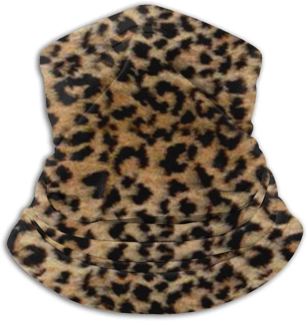 Leopard Print (2) Fleece Neck Warmer Heat Trapping Sun-Proof Neck Gaiter Tube Soft Elastic Balaclava Half Unisex Windproof Ski Neck Gaiter Cover for Winter Skiing Run Multicolored
