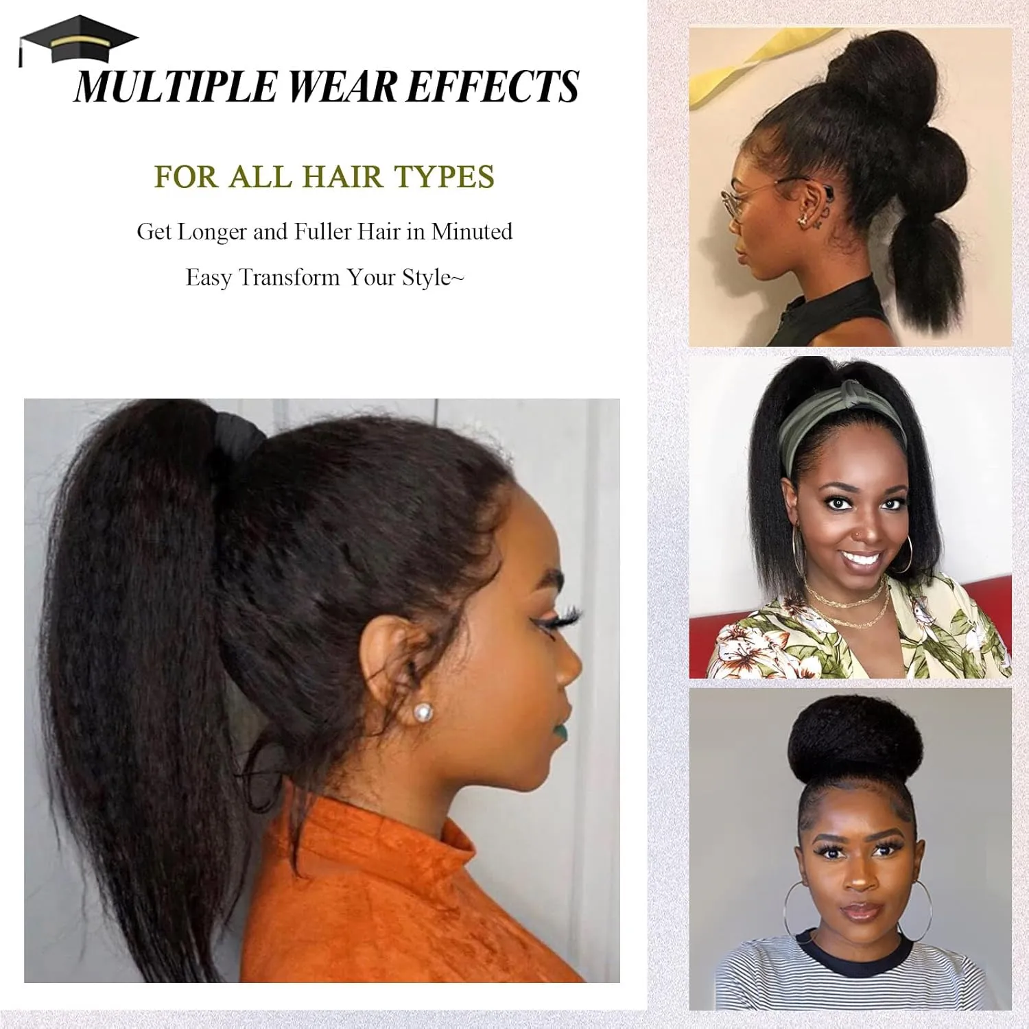 LEOSA Ponytail Extension 14 inch Drawstring Ponytails for Black Women Short Natural Black Yaki Straight Drawstring Ponytail Hair Extensions (14 Inch (Pack of 1), 1B#)