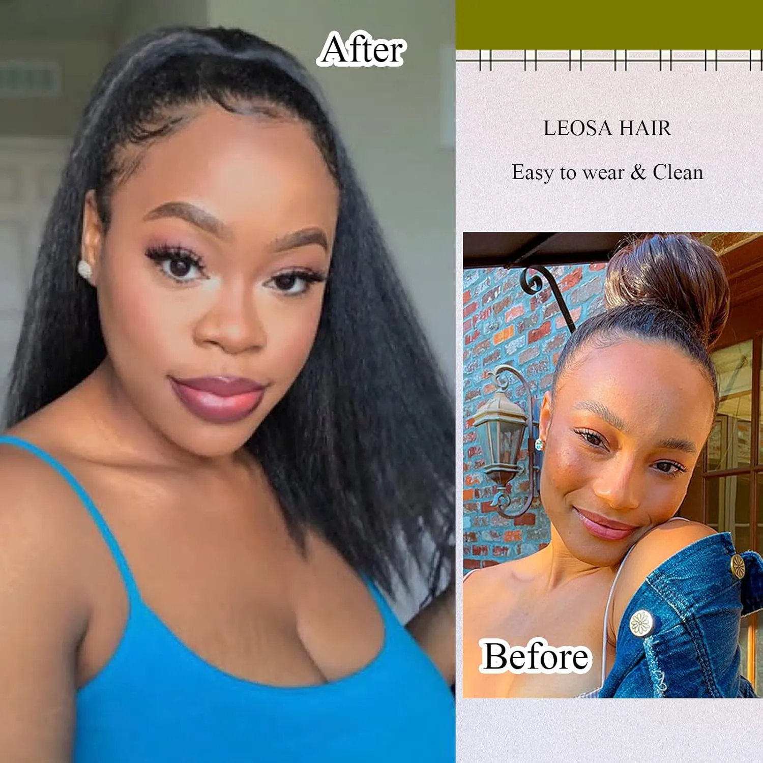 LEOSA Ponytail Extension 14 inch Drawstring Ponytails for Black Women Short Natural Black Yaki Straight Drawstring Ponytail Hair Extensions (14 Inch (Pack of 1), 1B#)