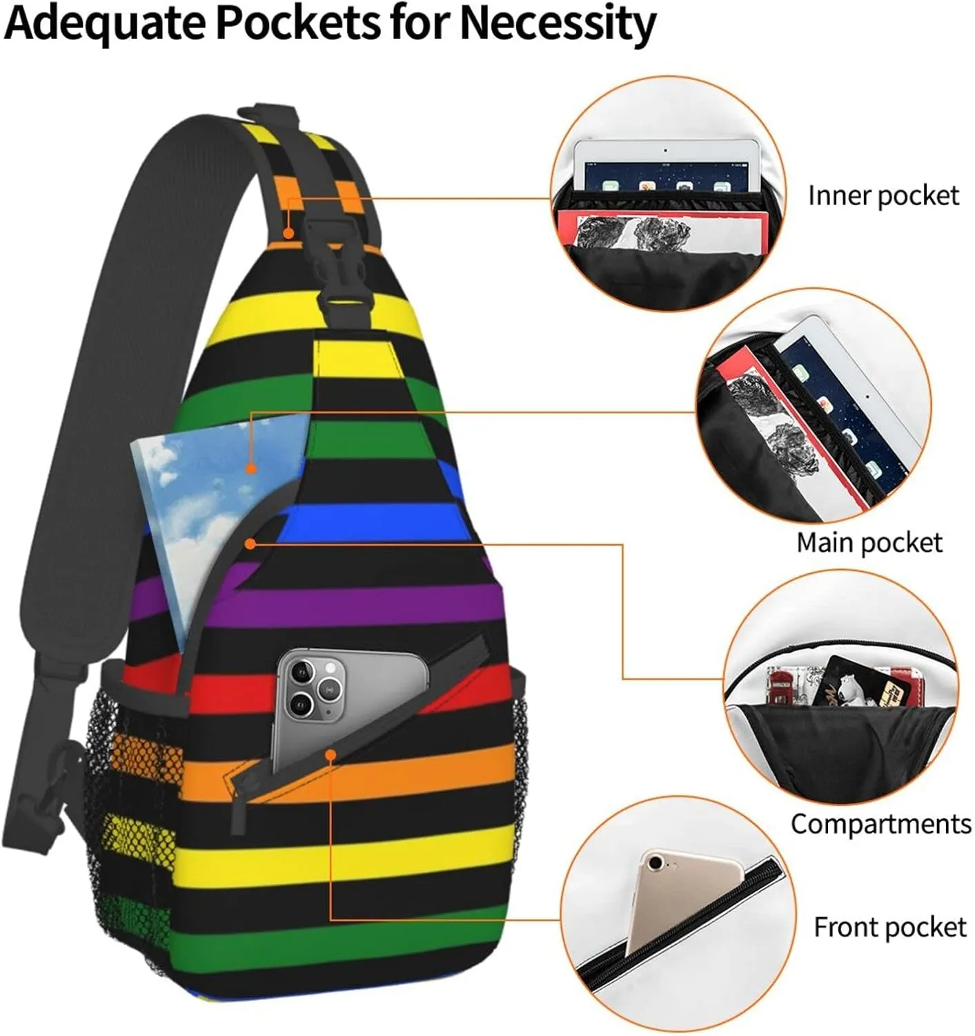 LGBT Gay Pride Sling Bag,Multipurpose Crossbody Backpack Shoulder Chest Bag for Women Men Travel Hiking Daypack