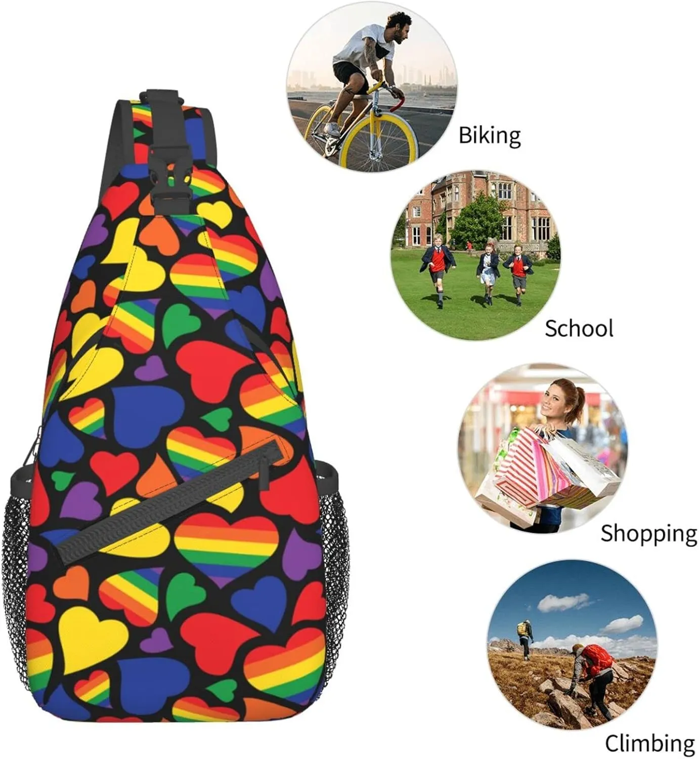 LGBT Gay Pride Sling Bag,Multipurpose Crossbody Backpack Shoulder Chest Bag for Women Men Travel Hiking Daypack