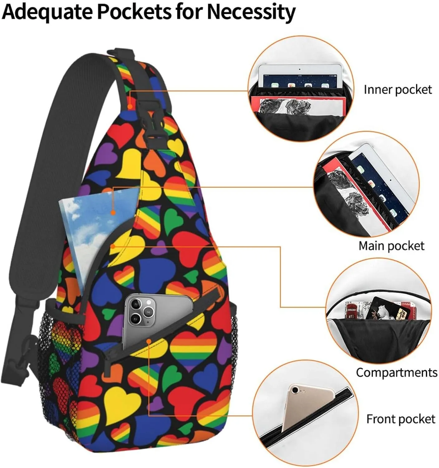 LGBT Gay Pride Sling Bag,Multipurpose Crossbody Backpack Shoulder Chest Bag for Women Men Travel Hiking Daypack
