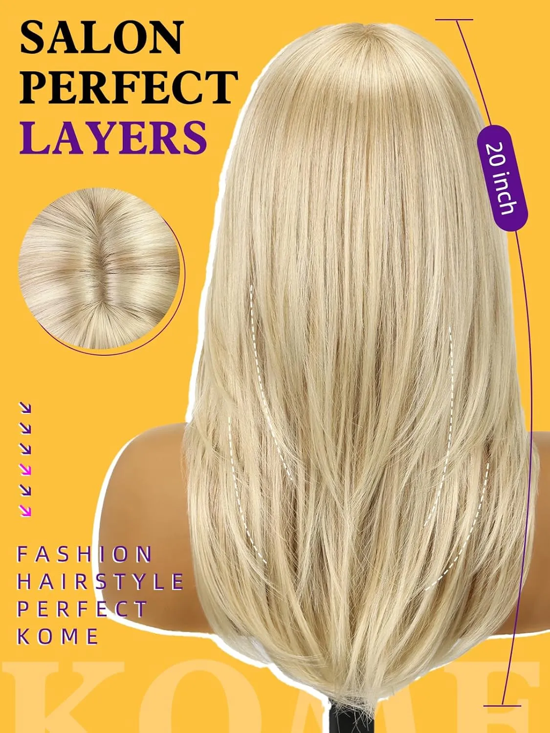 Light Blonde Mixed Long Layered Straight Wig with Bangs for Women,Synthetic Heat Resistant Natural Looking Hair Wig for Party Cosplay Dality Use 18IN